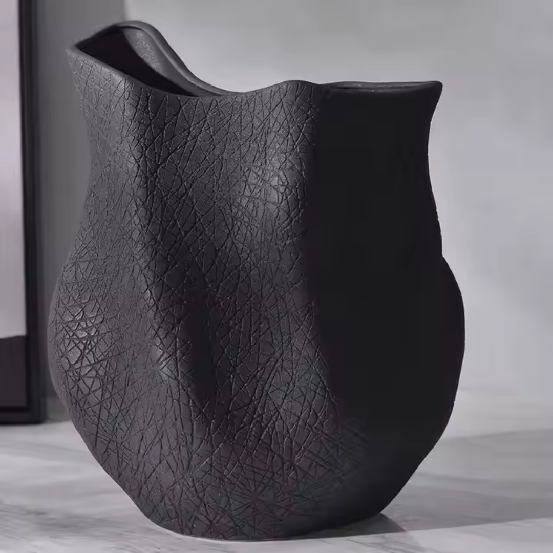 Everest Terracotta Vessel, Hand-painted in Jet Black, 11.4"L x 10"W x 13"H