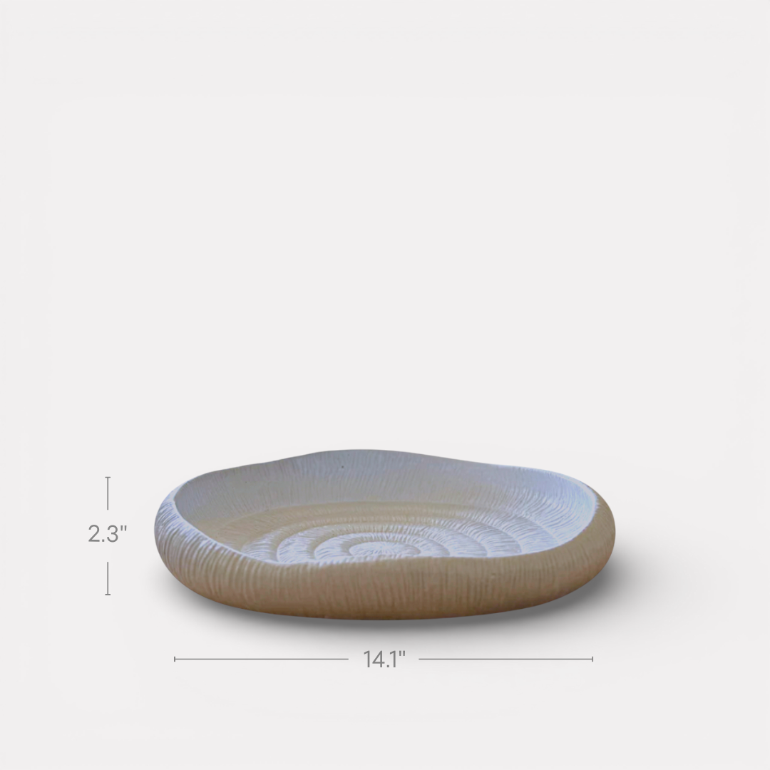 Zephyr Serving Tray, Artisan Cement Display Piece, Hand-painted in White Dove, 14.1"D x 2.3"H