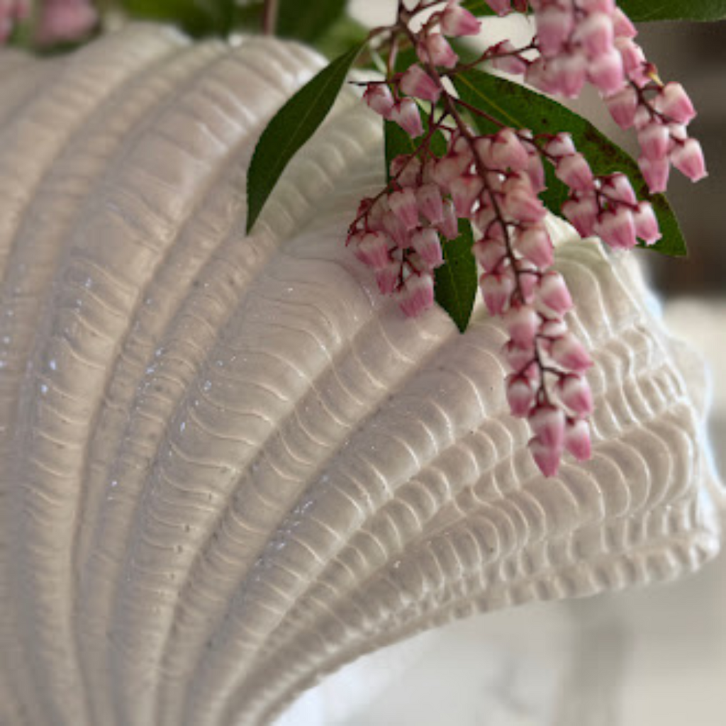 Coraline Terracotta Vase, Hand-painted in Oyster White, 12.2"L x 8.2"H