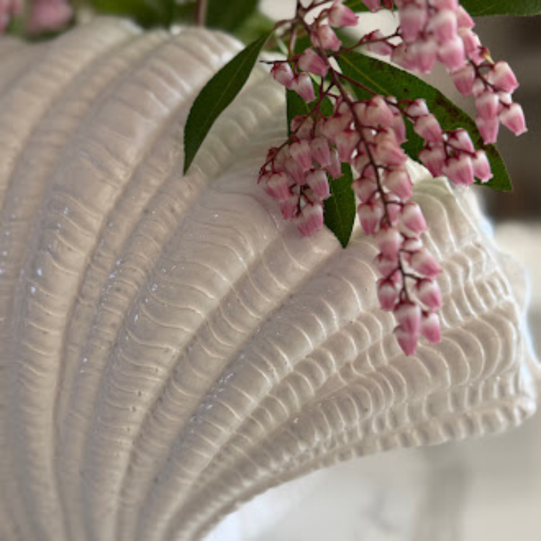 Coraline Terracotta Vase, Hand-painted in Oyster White, 12.2"L x 8.2"H