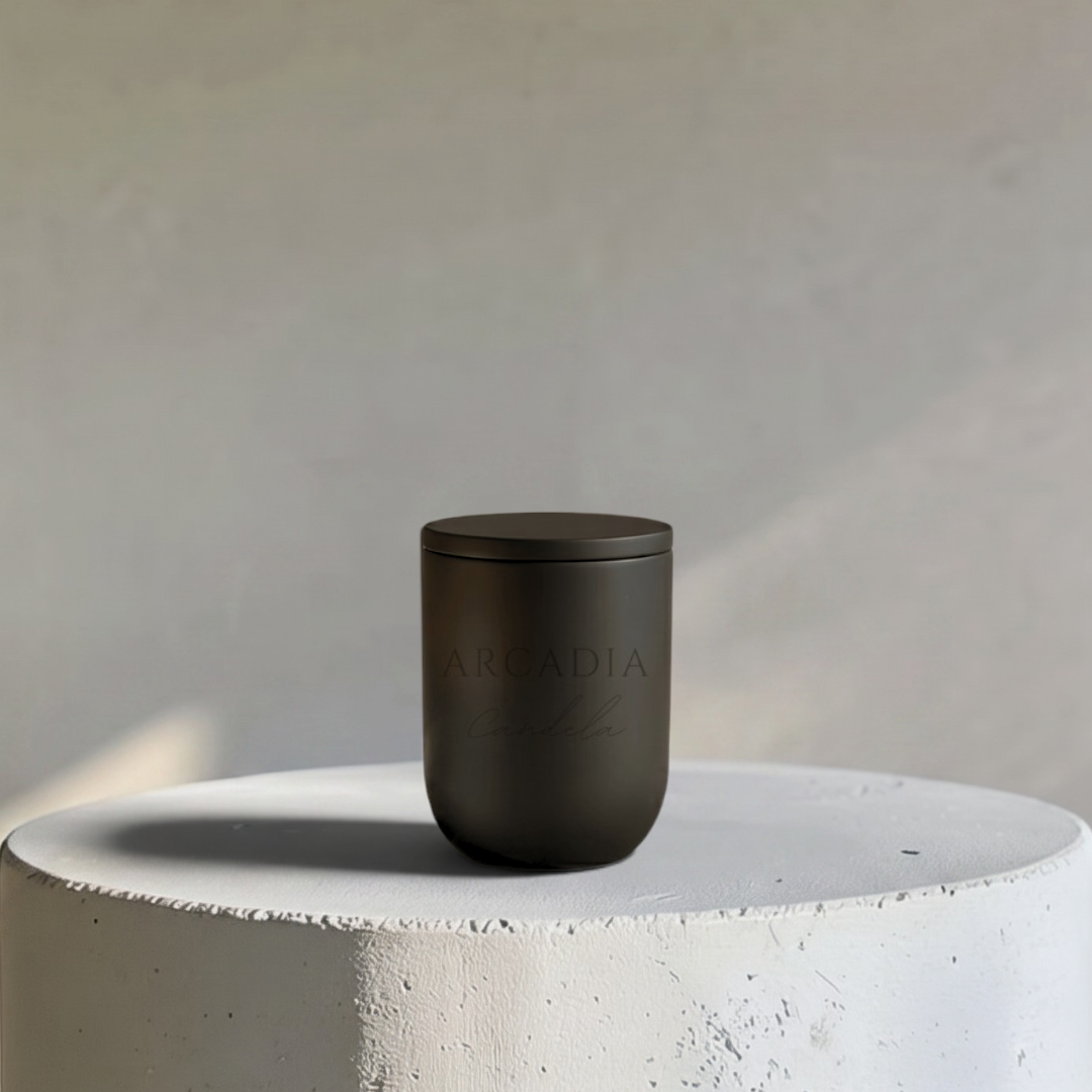 Nova Blanc Modern Stone Candēla Vessel with Lid, 2.3"D x 4"H
