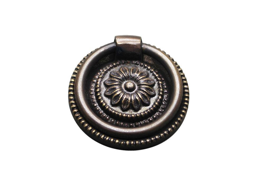 Traditional Rosette Ring Pull, Antique Brass