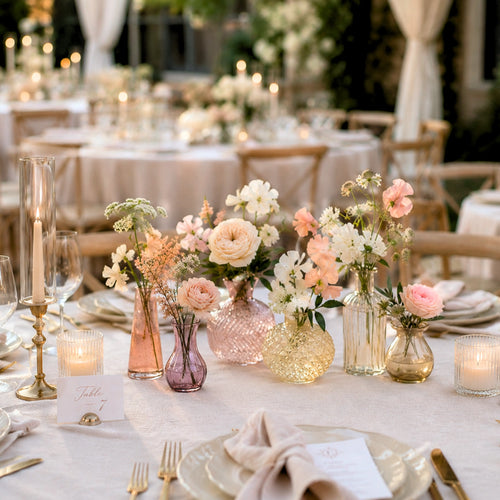 Assorted Yellow and Peach Glass Bud Vases