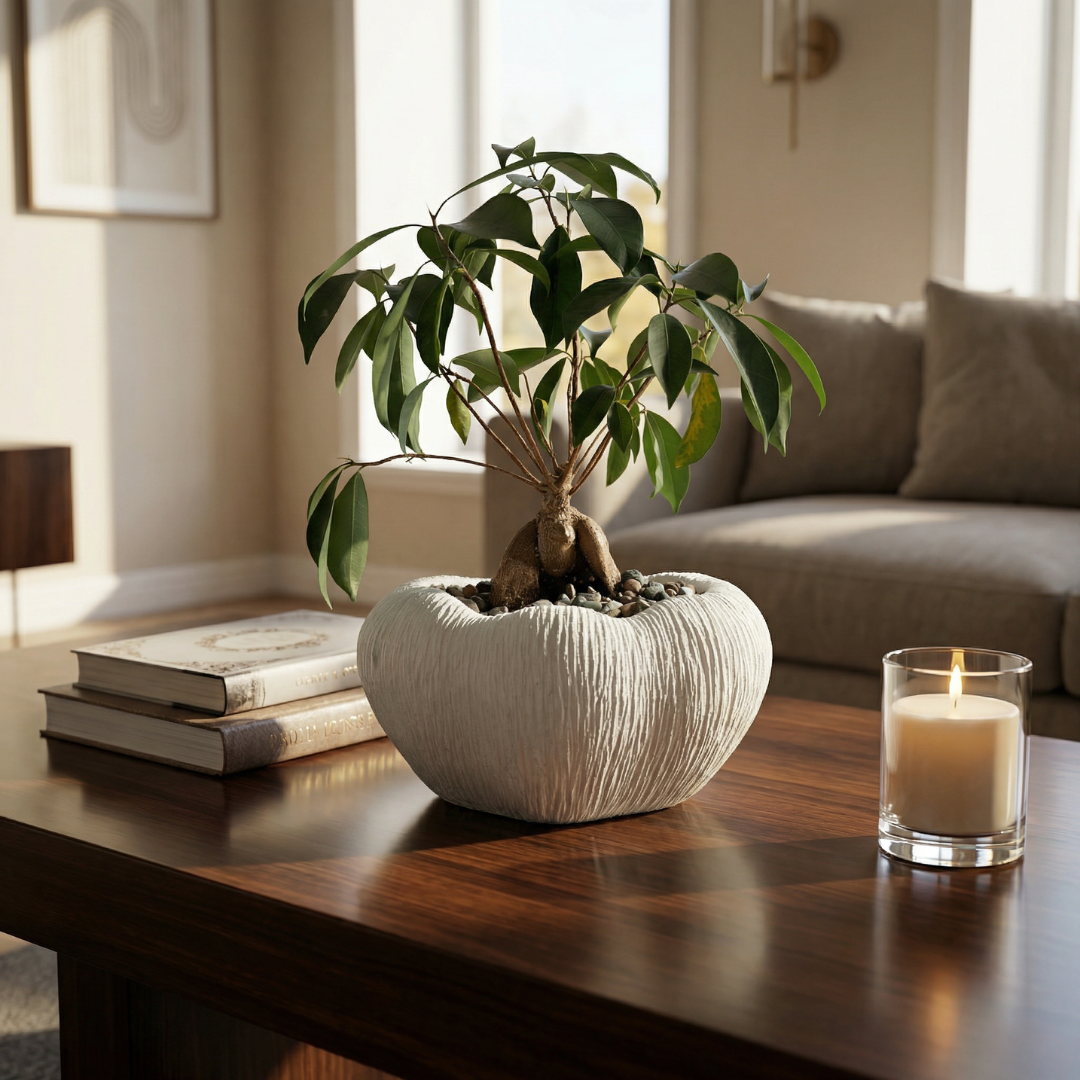 Zephyr Bowl, Artisan Cement Display Piece, Hand-painted in White Dove, 9.8"D x 5.5"H