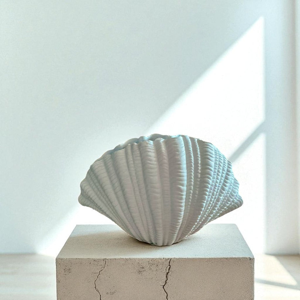 Coraline Terracotta Vase, Hand-painted in Oyster White, 12.2"L x 8.2"H