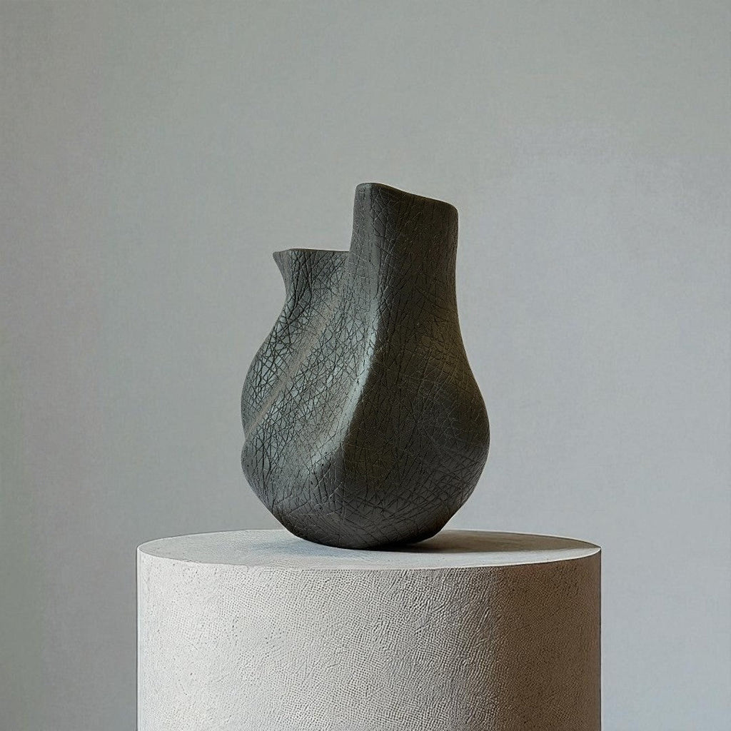 Everest Terracotta Vessel, Hand-painted in Jet Black, 11.4"L x 10"W x 13"H