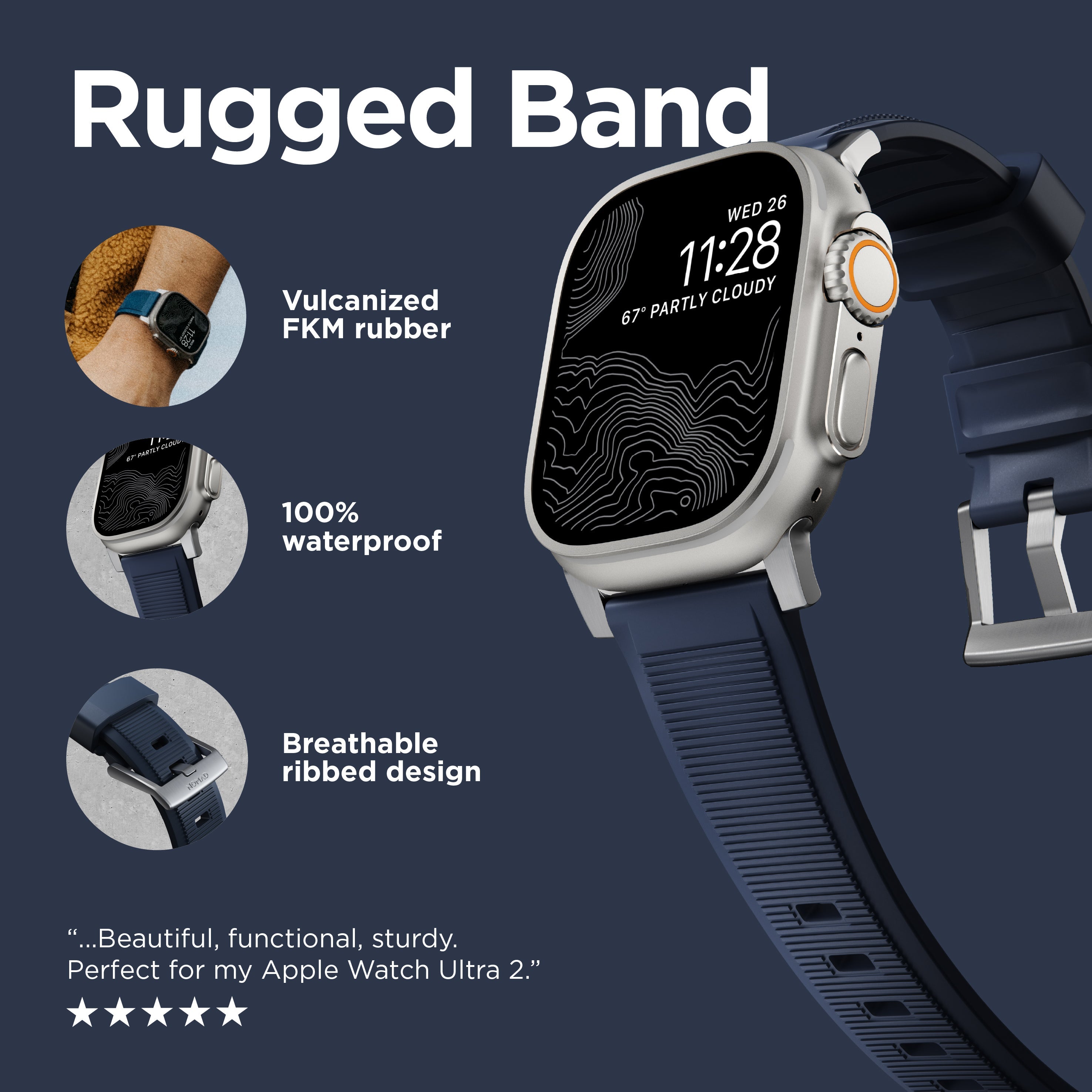 Rugged Band - 46mm/49mm | Atlantic Blue | Silver Hardware