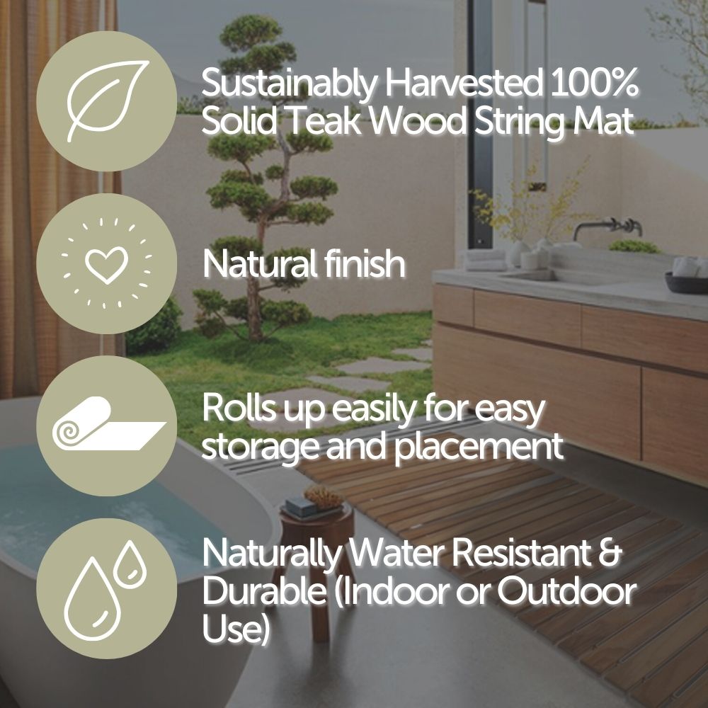 Bahama Teak Shower and Bath String Mat with Rubber Footing 19.6″ x 19.6″