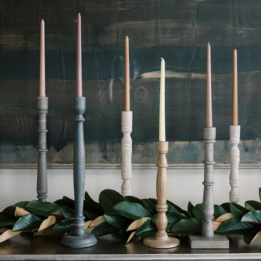 Tapered Candle Holder, Grey Wood