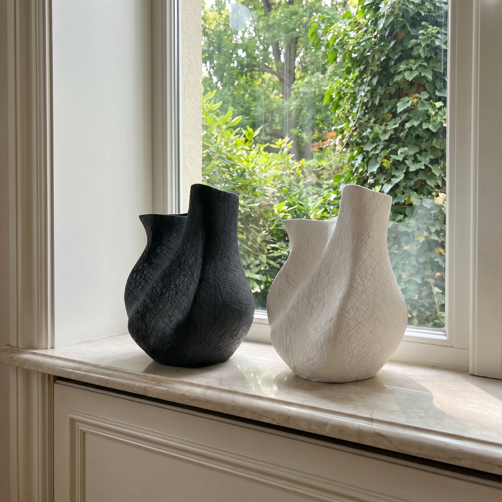 Everest Terracotta Vessel, Hand-painted in Jet Black, 11.4"L x 10"W x 13"H
