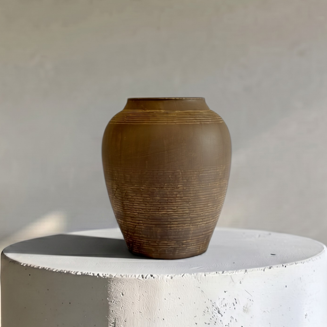 Heritage Classic Terracotta Vessel - Hand-Painted in Weathered Black, 7.8"D x 9.4"H