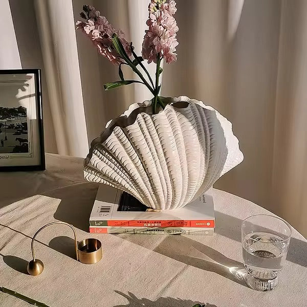 Coraline Terracotta Vase, Hand-painted in Oyster White, 12.2"L x 8.2"H