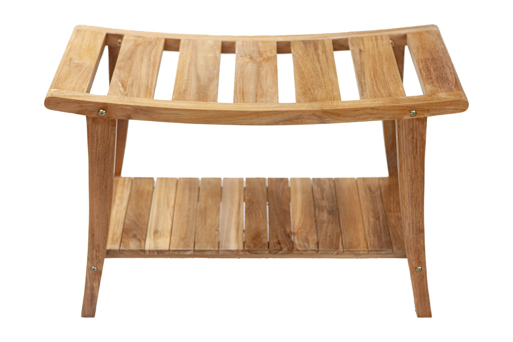 Taipei Natural Teak Shower and Bath Curved Spa Bench with Shelf