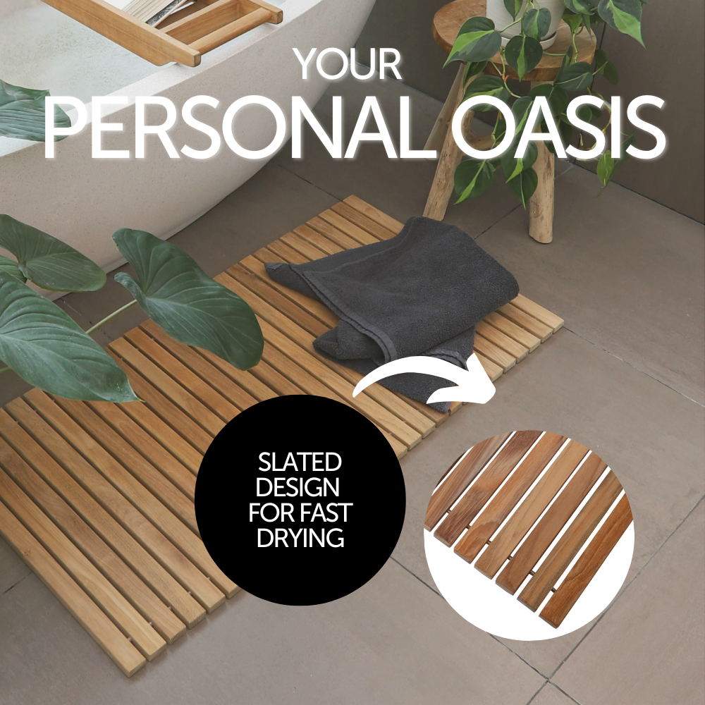 Sandpoint Natural Teak Shower and Bath String Mat 40″ x 20″ (no feet)