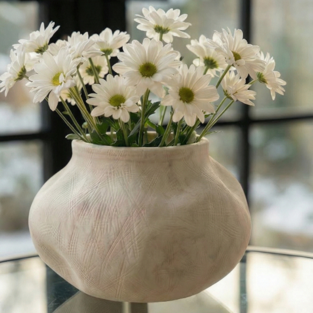 Medina, Terracotta Planter, Hand-painted in Antique White, 8.6"D x 5.7"H