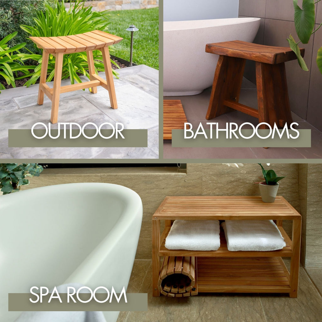 Salem Teak Shower and Bath Stool with Curved Seat