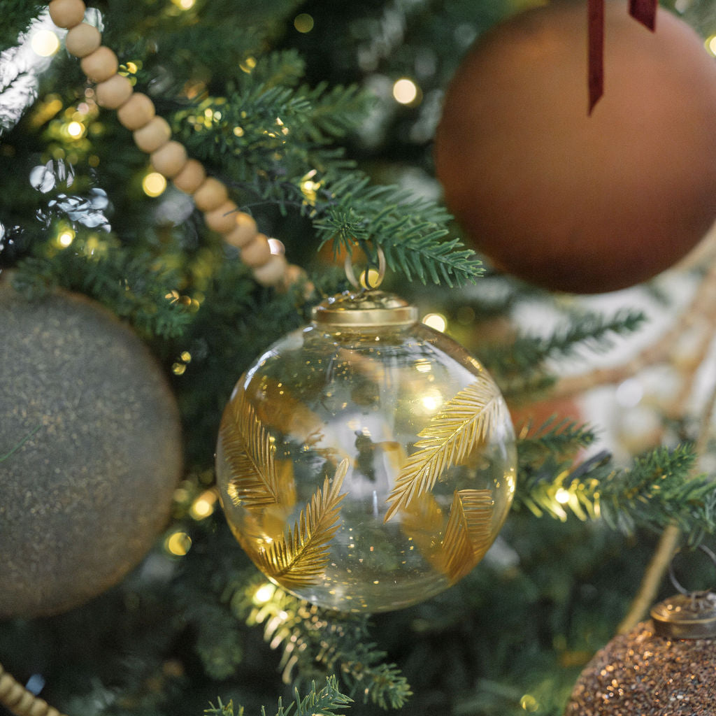 3" Artisan Glass Gold Etched Leaf Ornament