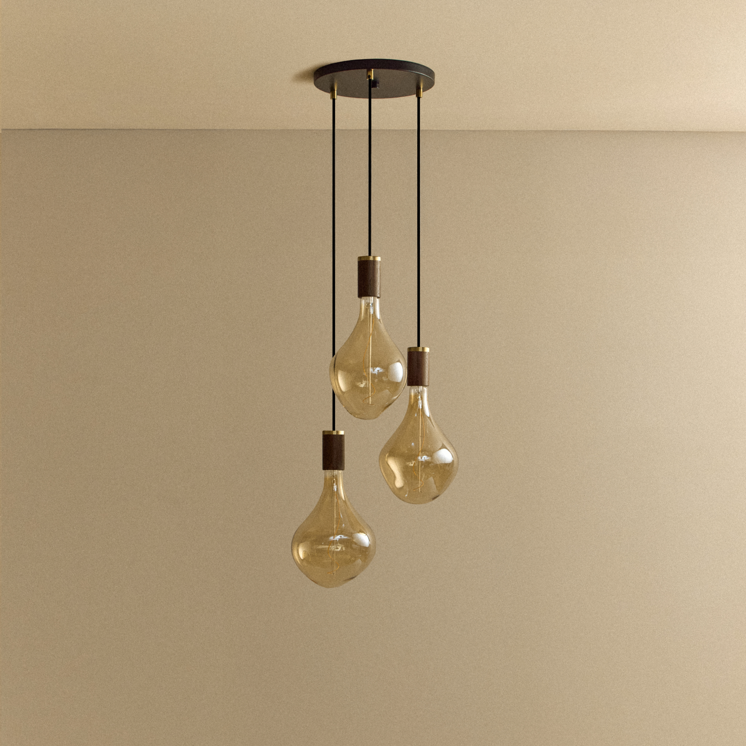 Triple Pendant in Walnut + Voronoi II