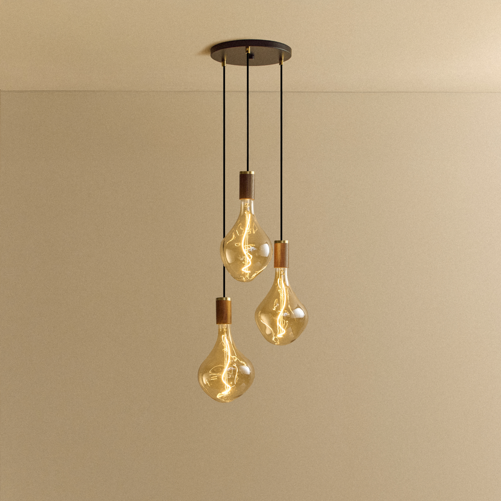 Triple Pendant in Walnut + Voronoi II