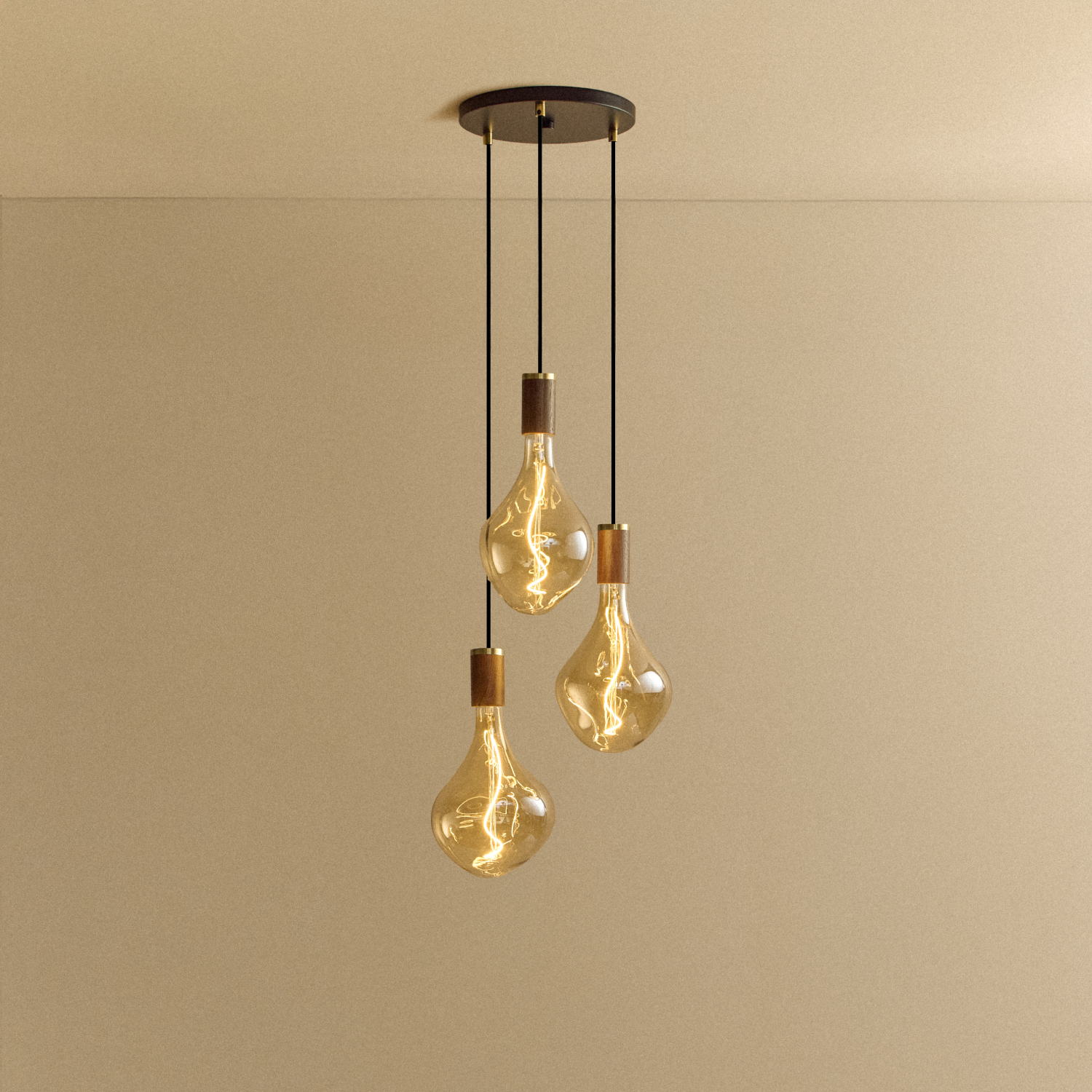 Triple Pendant in Walnut + Voronoi II