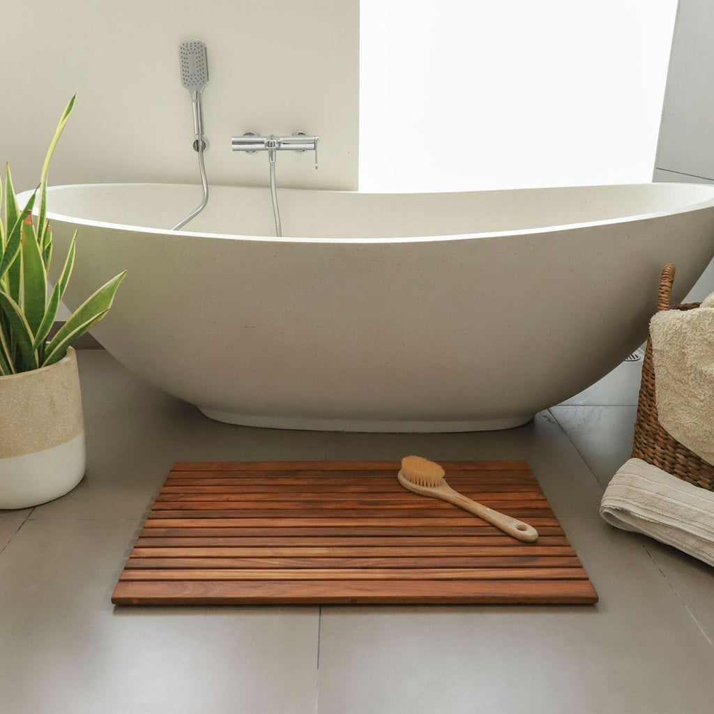 Belize Teak String Mat with Rubber Footing 31.4" x 19.6"