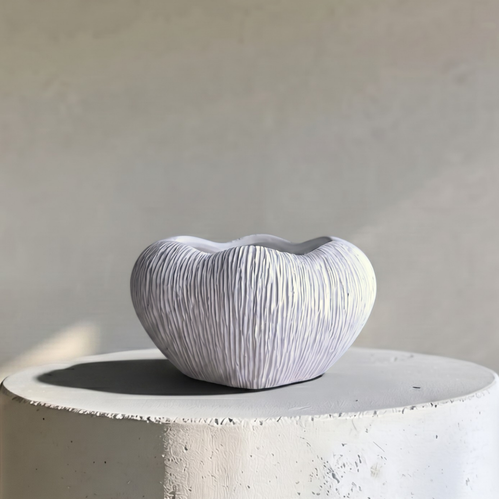 Zephyr Bowl, Artisan Cement Display Piece, Hand-painted in White Dove, 9.8"D x 5.5"H