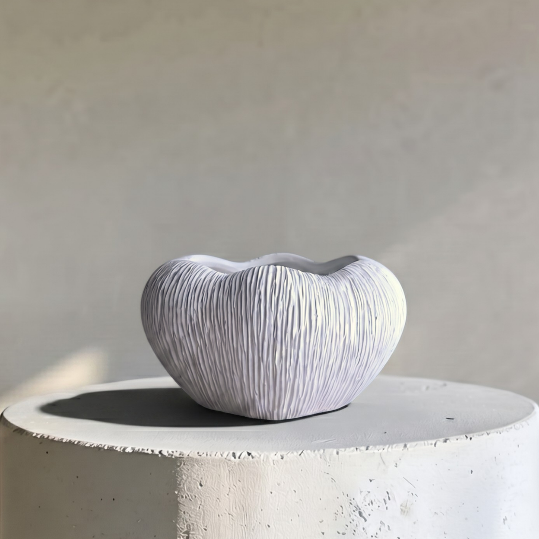 Zephyr Bowl, Artisan Cement Display Piece, Hand-painted in White Dove, 9.8"D x 5.5"H