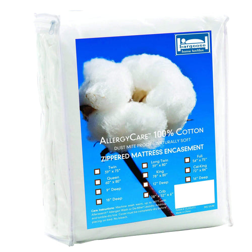 AllergyCare™ Cotton Zippered Mattress Encasement | Dust Mite Proof | Bargoose