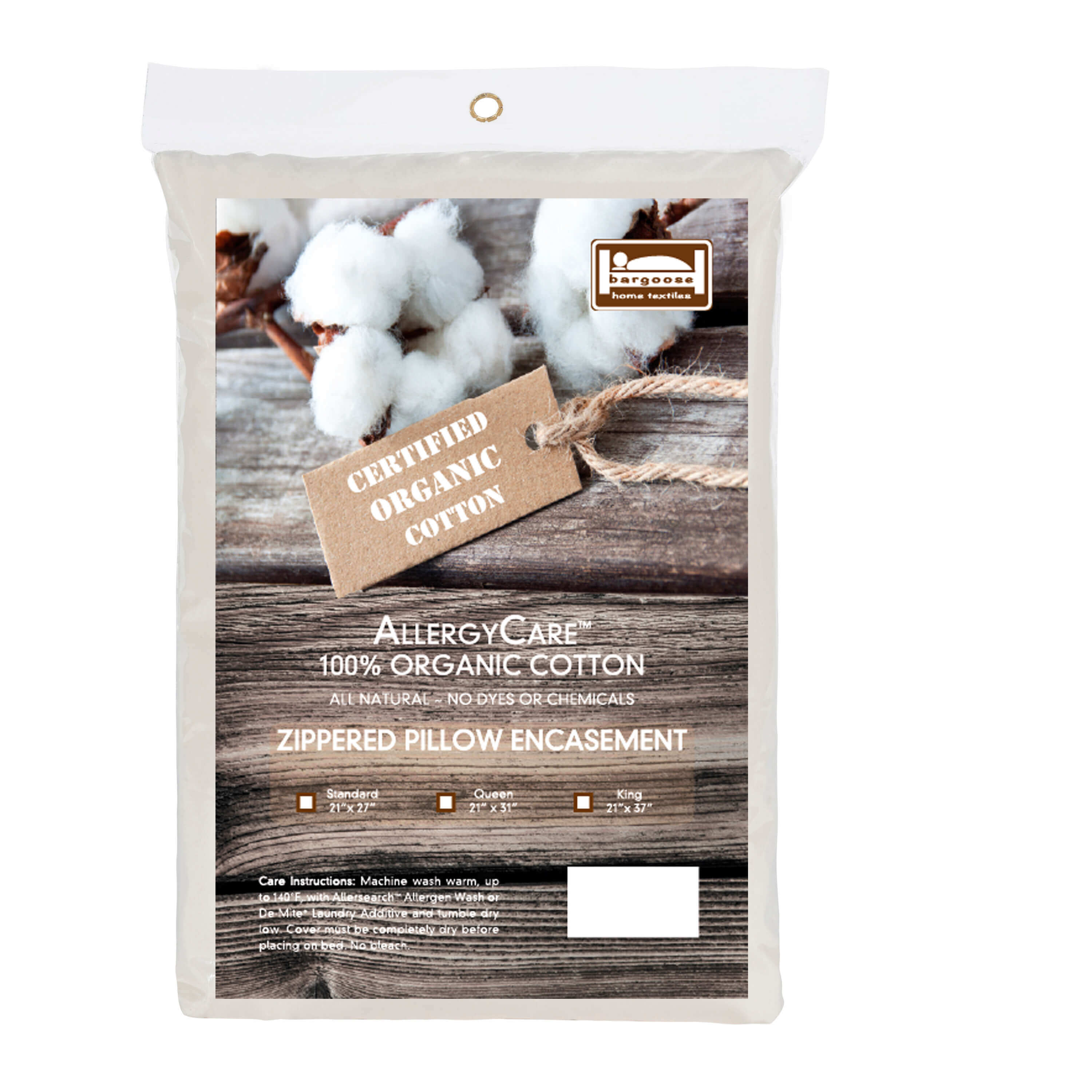 AllergyCare™ Organic Cotton Zippered Pillow Protector | Bargoose