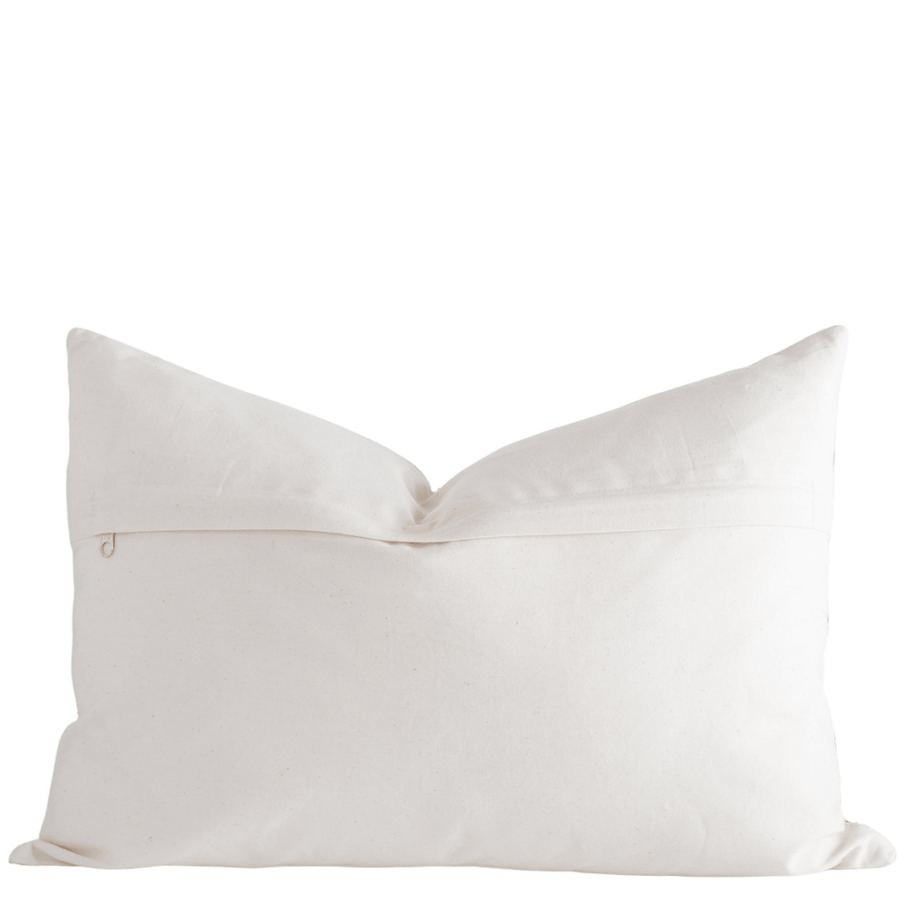 Aster Floral Block Printed Pillow Cover | Blue, Brown | Lumbar