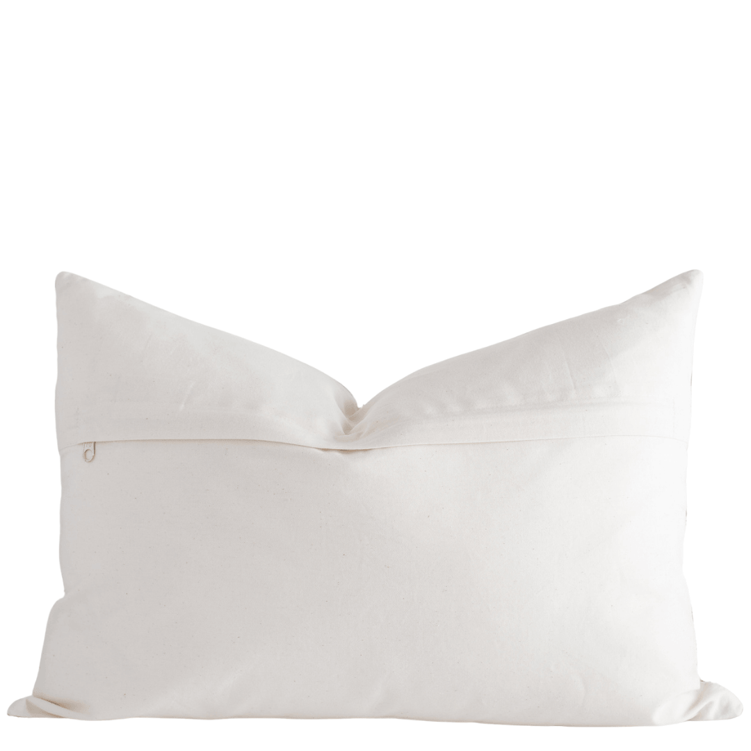 Aster Floral Block Printed Pillow Cover | Blue, Brown | Lumbar