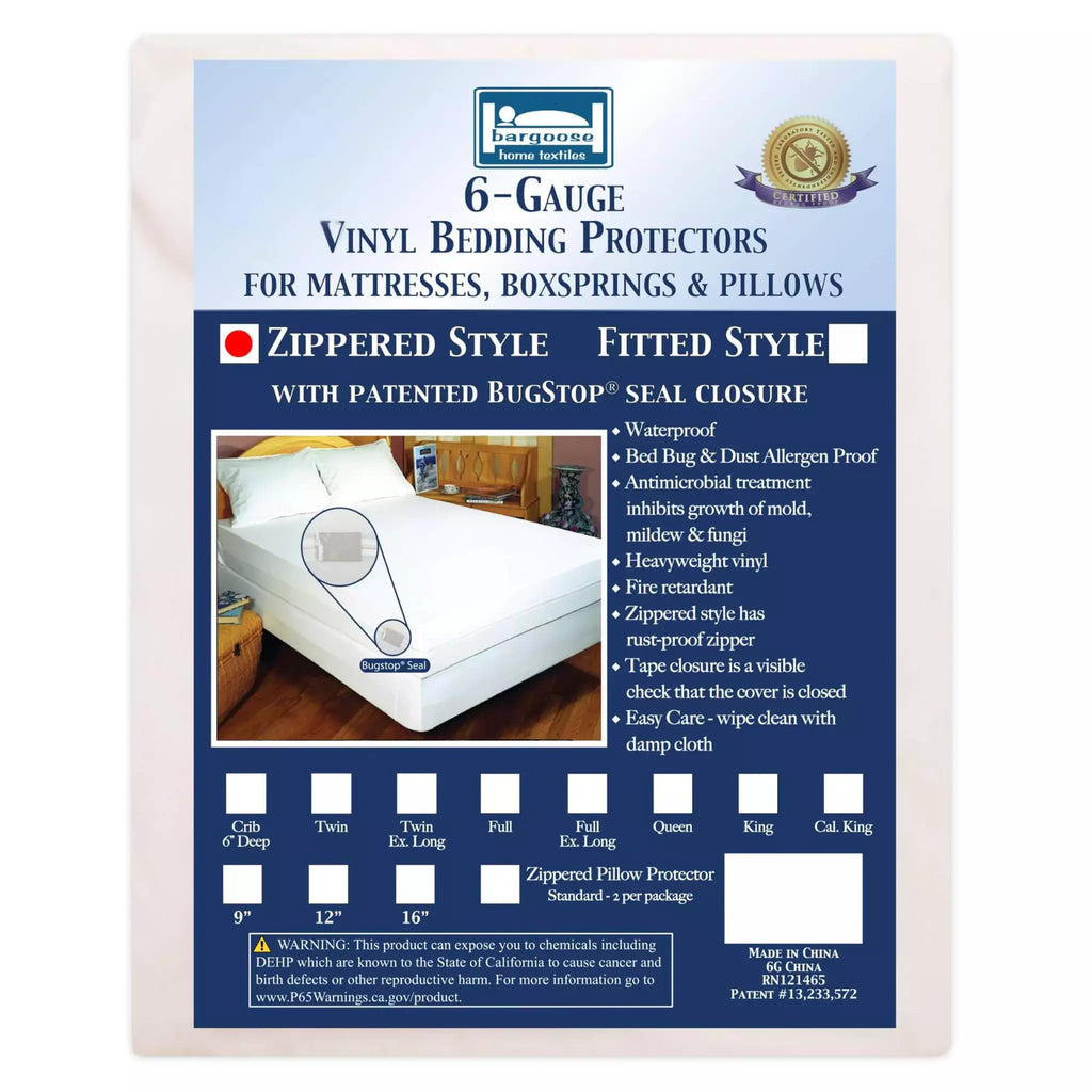 Bargoose Commercial 6-Gauge Vinyl Zippered Mattress Encasement – Waterproof, Wipe-Clean, Bed Bug Proof