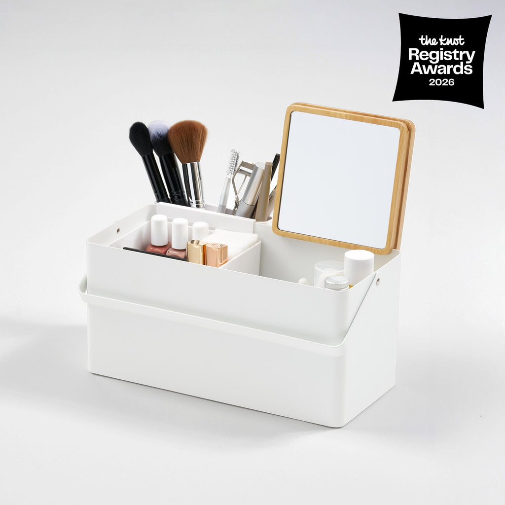 Makeup Organizer with Mirror - Steel + Wood