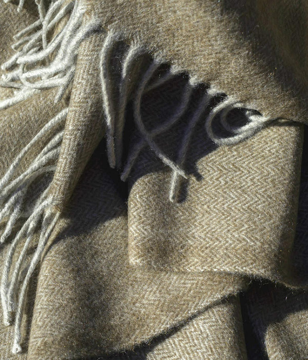 Cappuccino Herringbone Woven Yak Down Throw