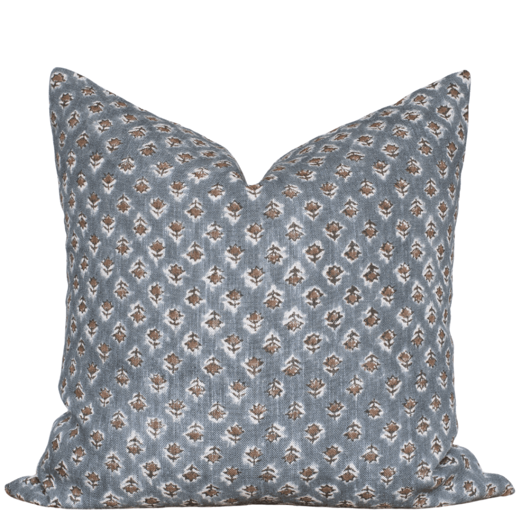 Aster Floral Block Printed Pillow Cover | Blue