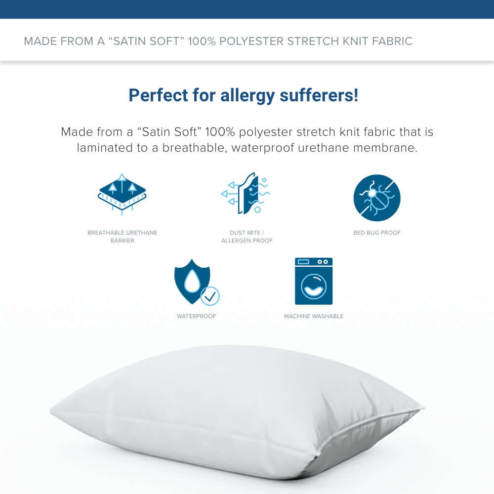 Zippered Waterproof Pillow Protector | CleanAir® by Bargoose