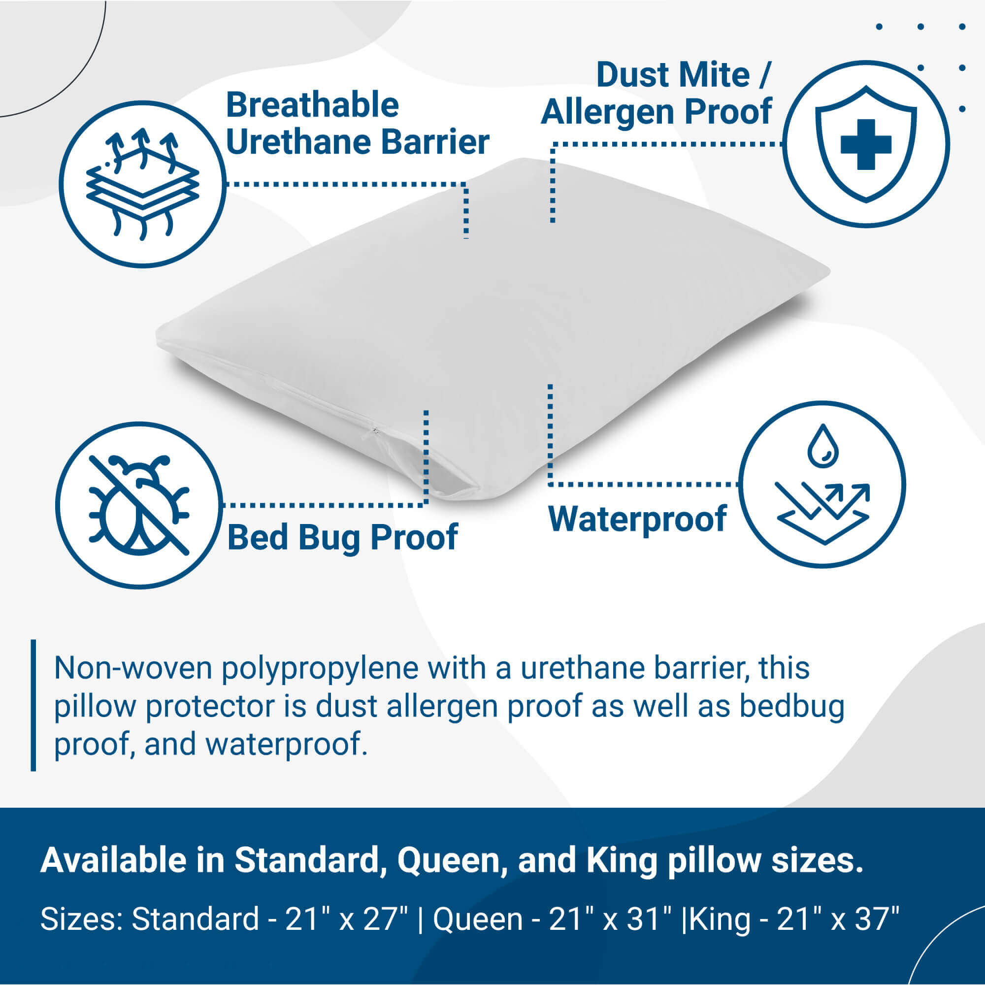 Zippered Waterproof Pillow Protector | CleanAir® by Bargoose