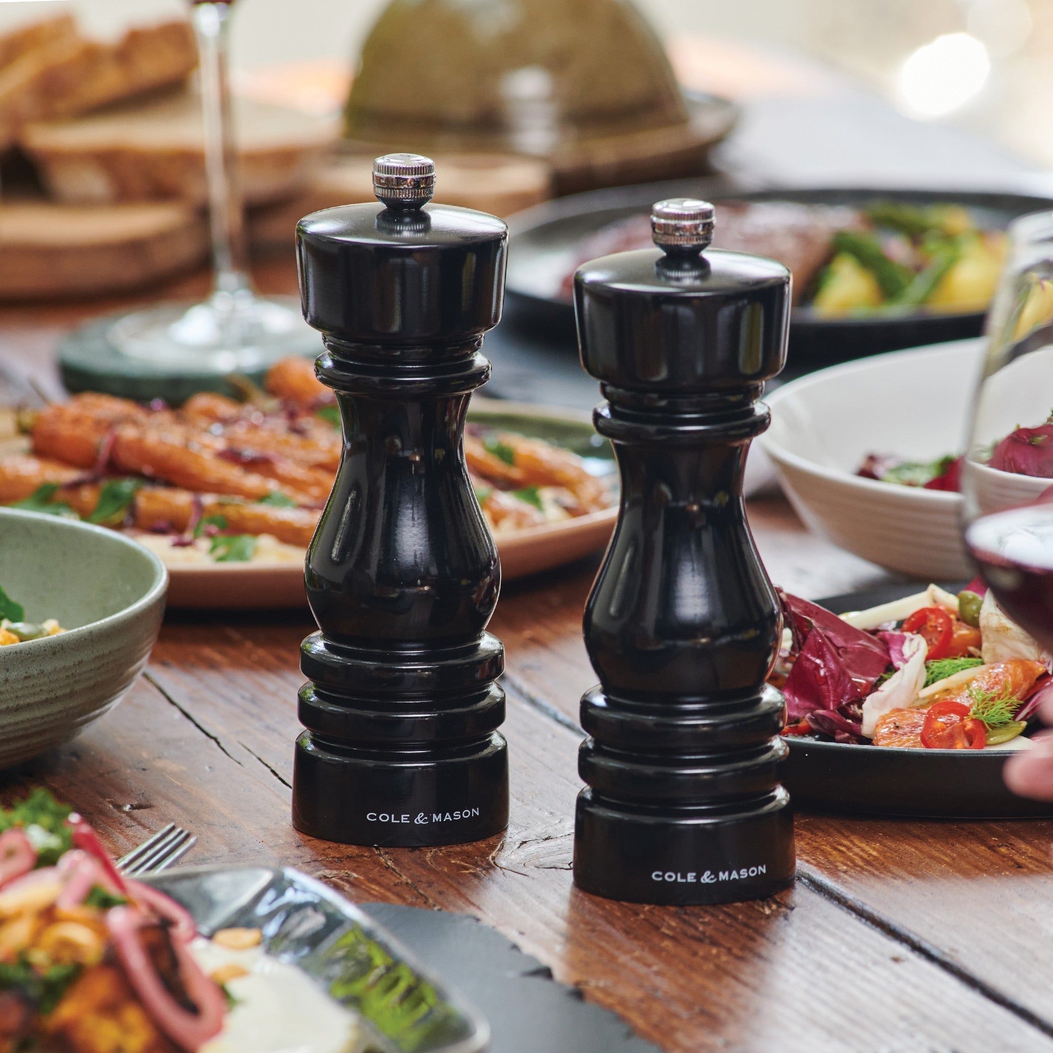 Cole & Mason London Black Gloss Salt & Pepper Mills 7"