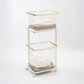 Rolling Laundry Cart + Wire Baskets (38" H)  - Steel + Wood