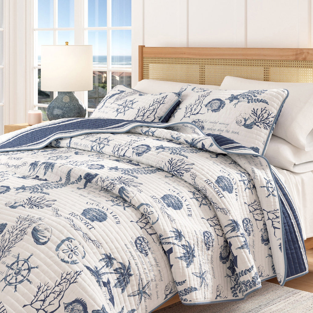 Coastal Printed Cotton Quilt Set - Calypso Collection
