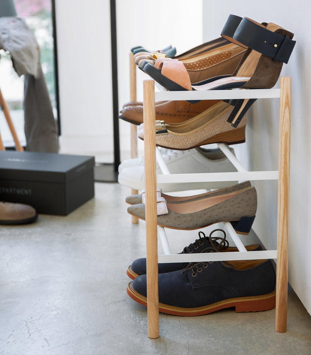 Expandable Shoe Rack (18" H)  - Steel + Wood