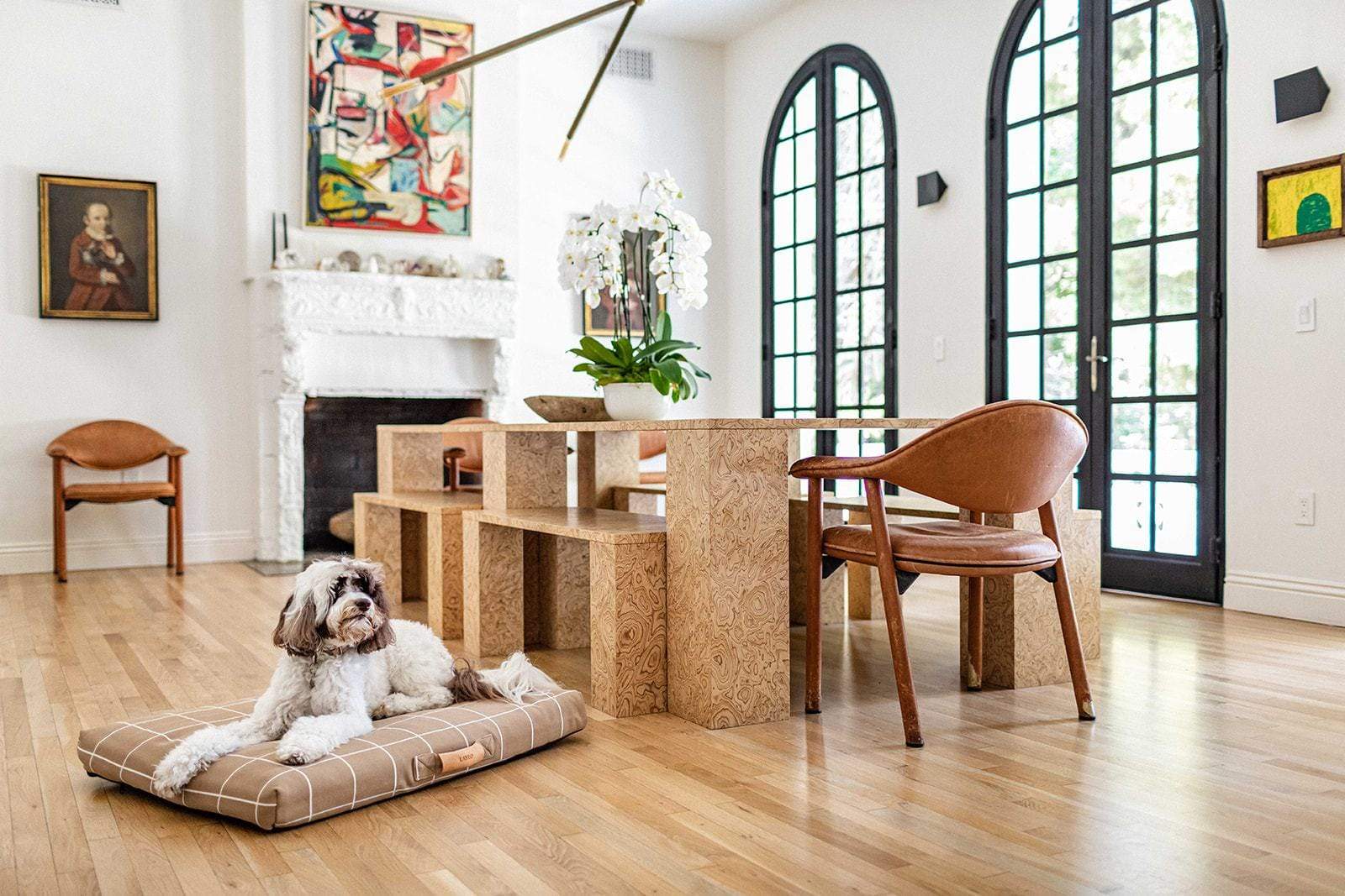 Tan Grid | Dog Bed or Bed Cover
