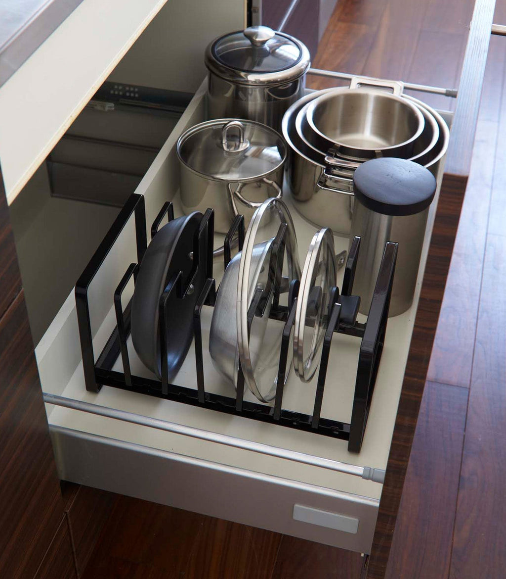 Adjustable Pot Lid and Frying Pan Organizer - Steel