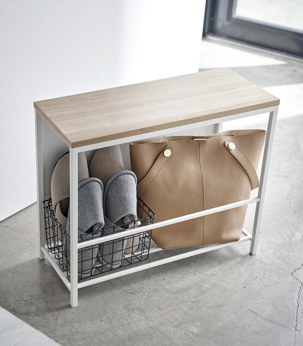 Entryway Storage Organizer & Bench (18" H)  - Steel + Wood