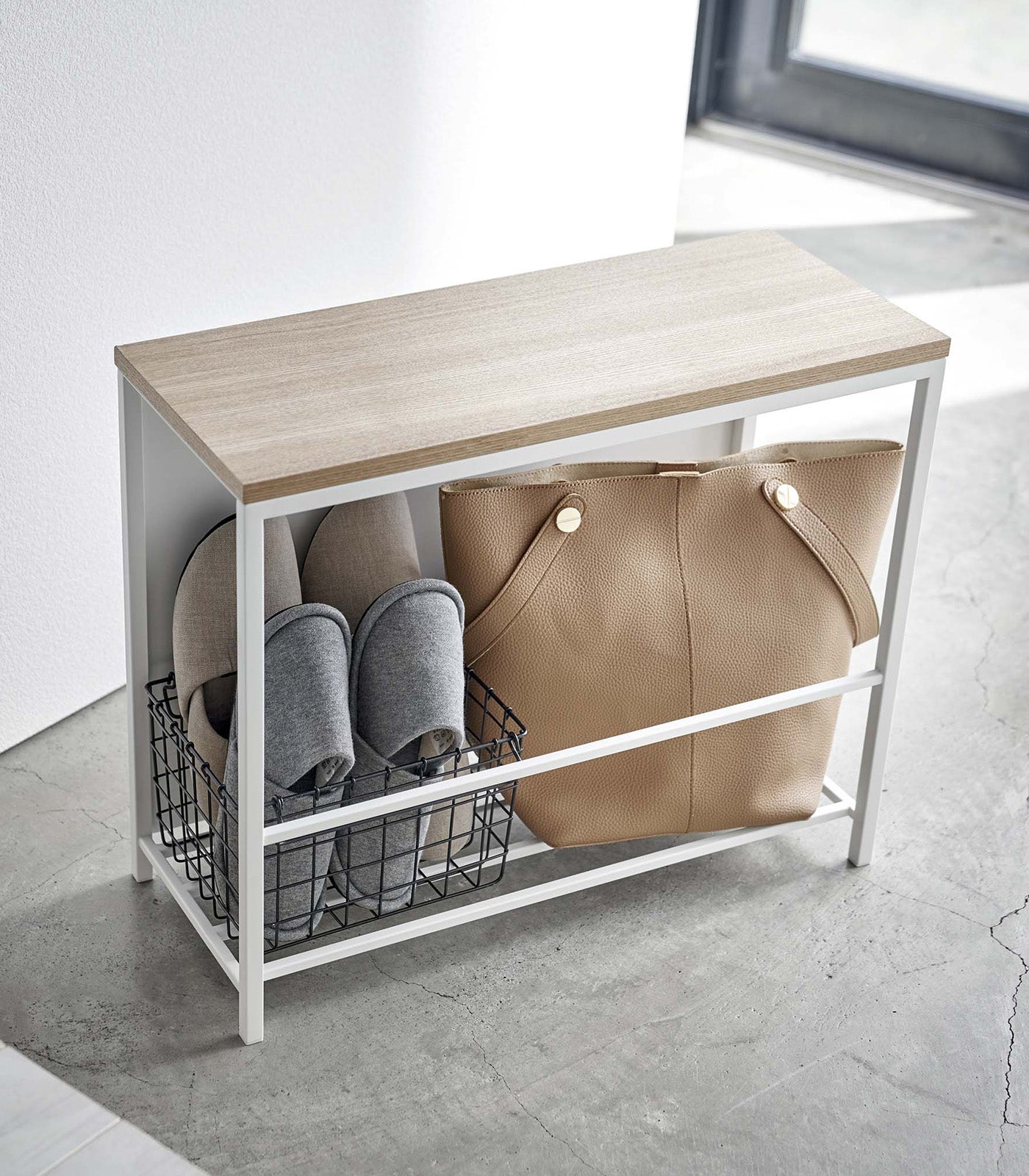 Entryway Storage Organizer & Bench (18" H)  - Steel + Wood
