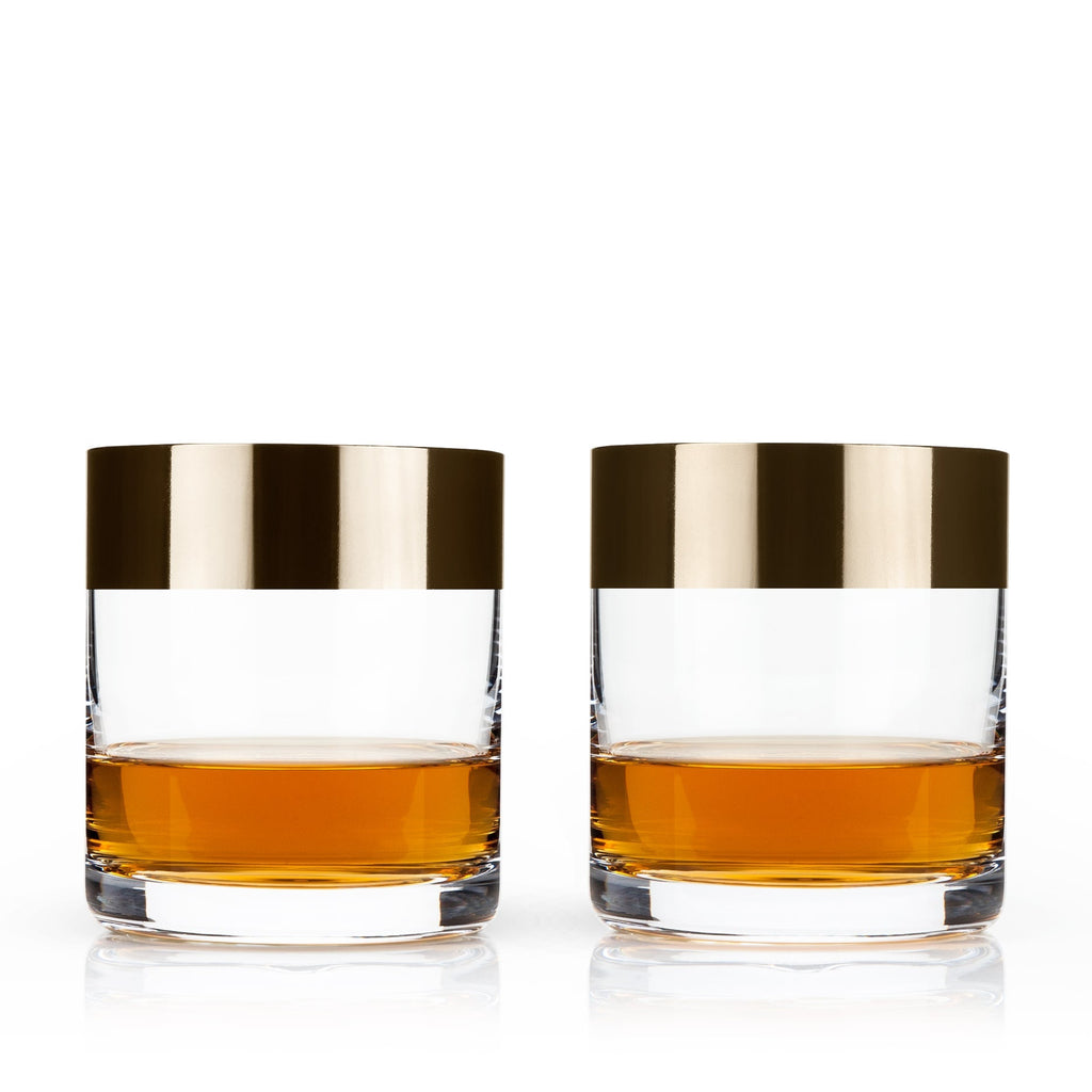 Irving Bronze-Rimmed Crystal Tumblers Set of 2