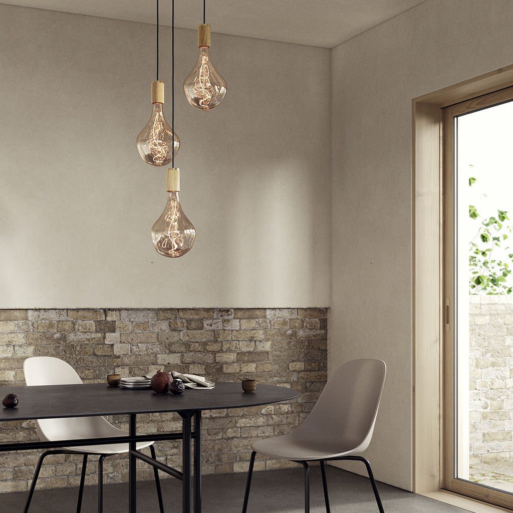 Triple Pendant in Oak + Voronoi II