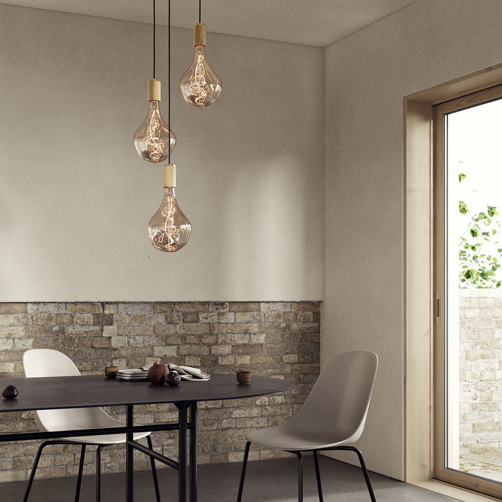 Triple Pendant in Oak + Voronoi II